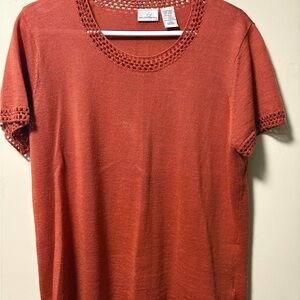 SMITH Rust Orange Crochet-Trim Knit Top